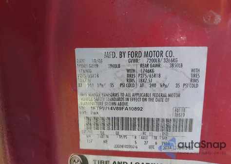 2009 Ford F-150 Fx4/King Ranch/Lariat/Platinum/Xl/Xlt from USA, damaged, VIN 1FTPW14V89FA10892
